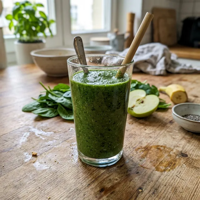 Vegan green spinach and apple smoothie