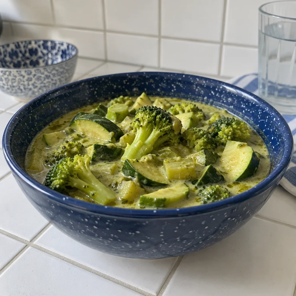 Vegan green Thai coconut curry with vegetables