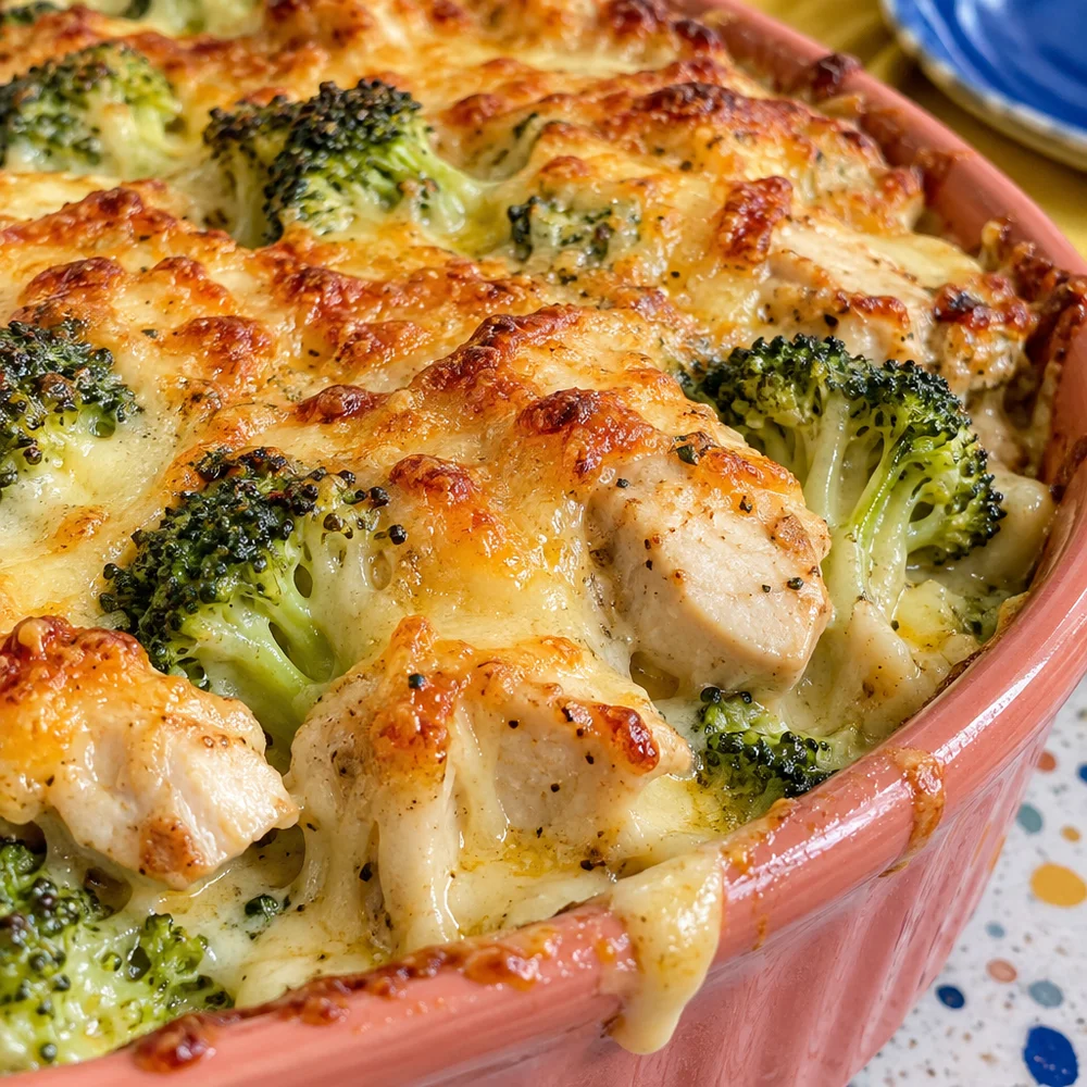 Chicken and broccoli bake with a cheese crust