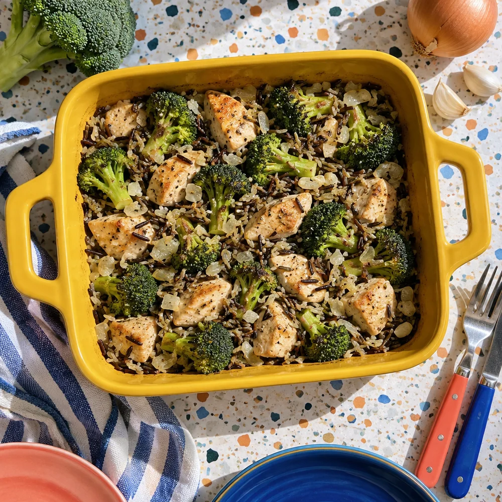 Chicken and broccoli bake with wild rice