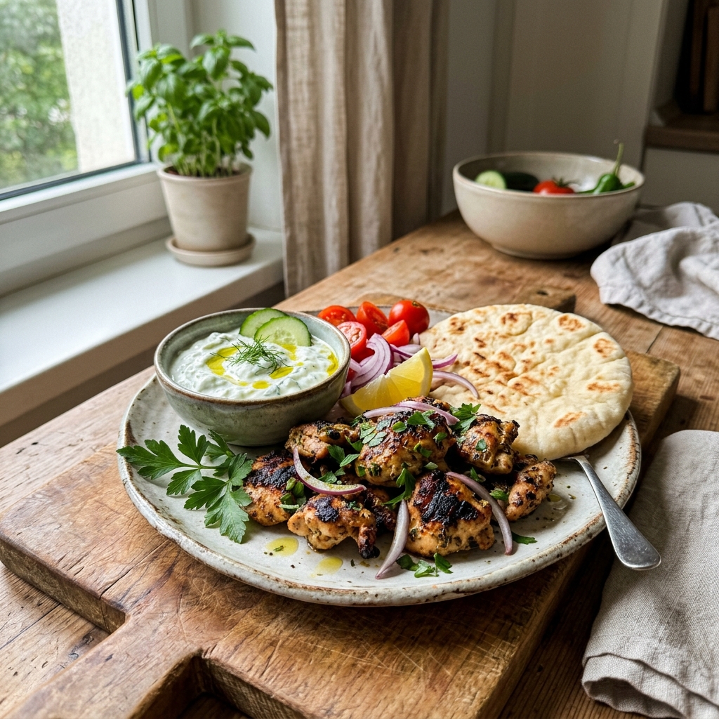 Chicken gyros with homemade tzatziki