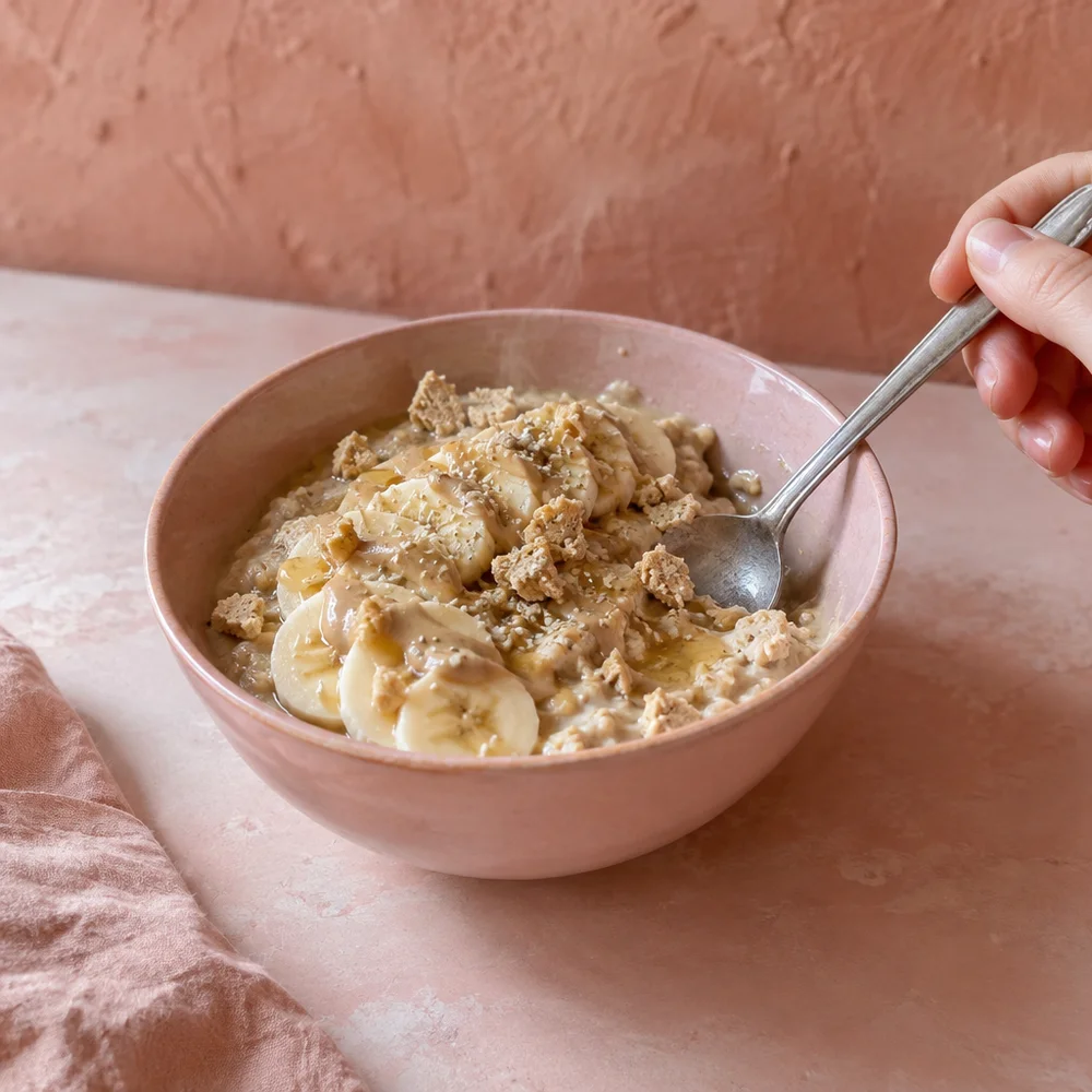 Halva overnight oats with tahini and banana