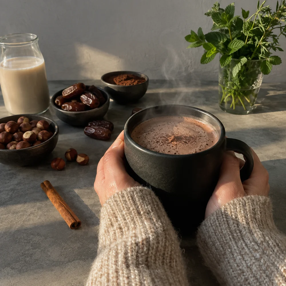 Hazelnut hot chocolate with dates