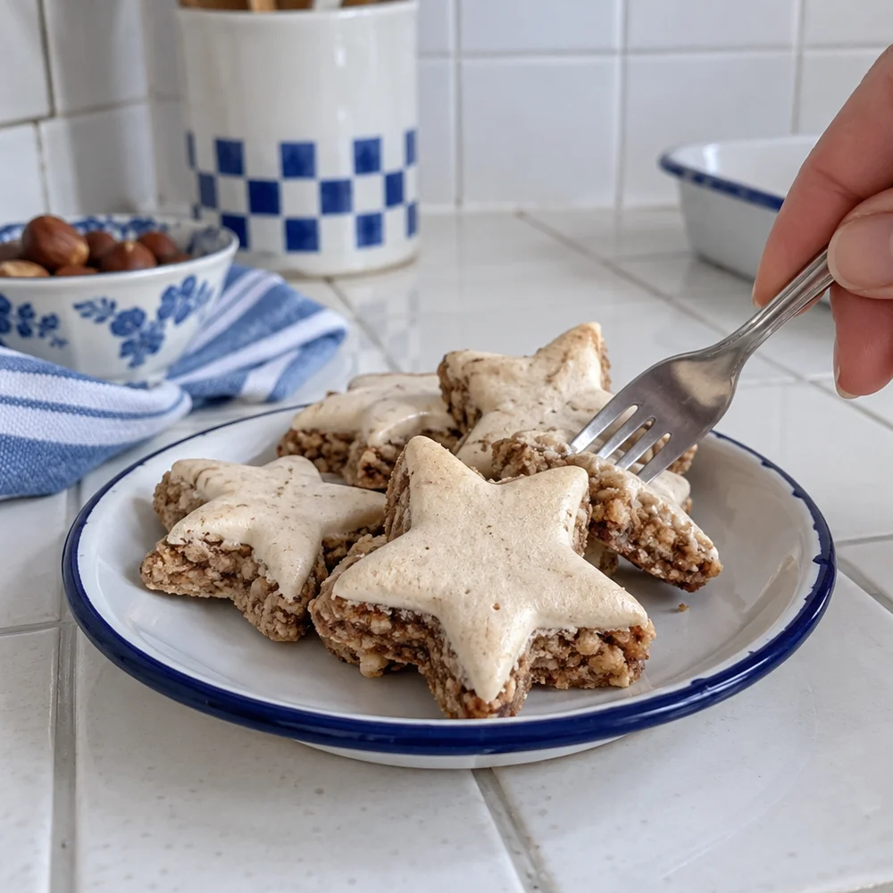 Hazelnut Zimtsterne (cinnamon stars) with coconut sugar meringue