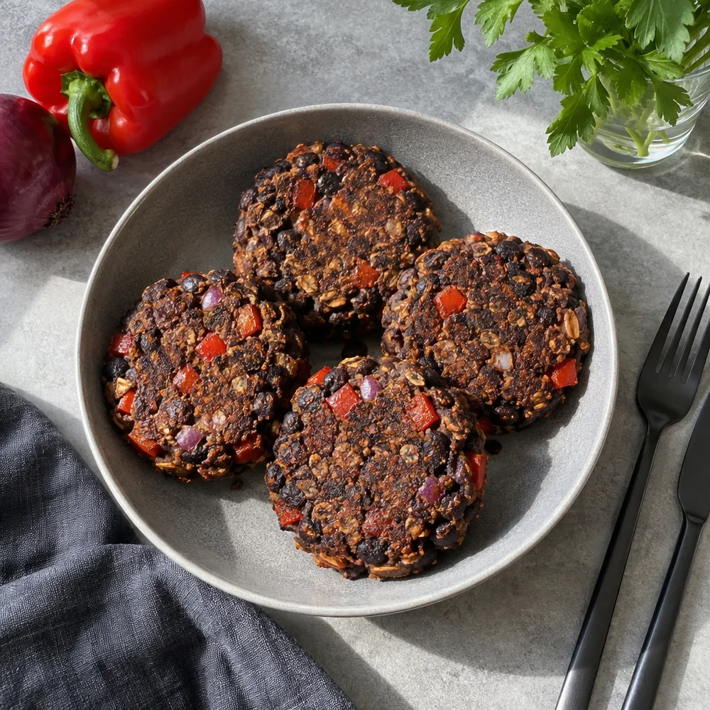 Vegan homemade black bean burger patties