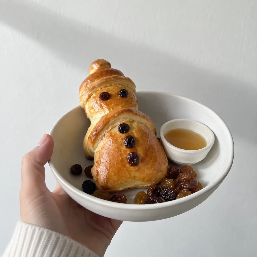 Yeasted St Nicholas bread men with raisins and honey
