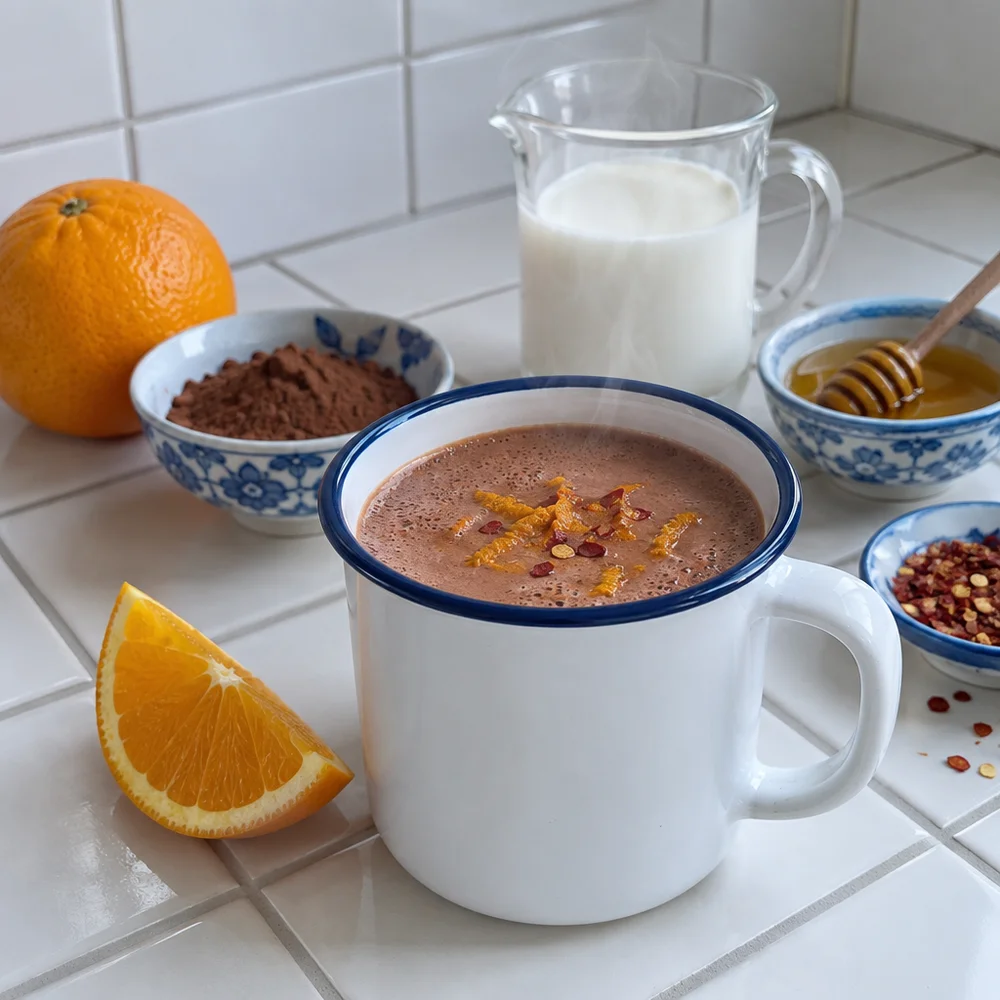 Hot chocolate with orange, chilli and honey