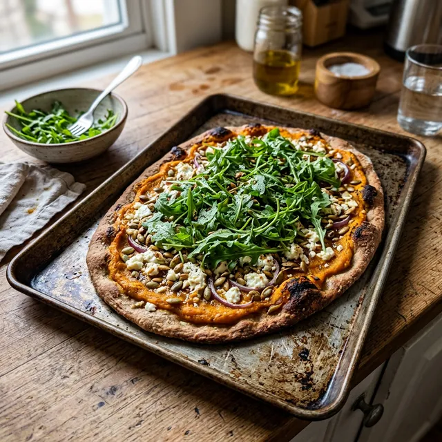 Pumpkin and rocket flatbread