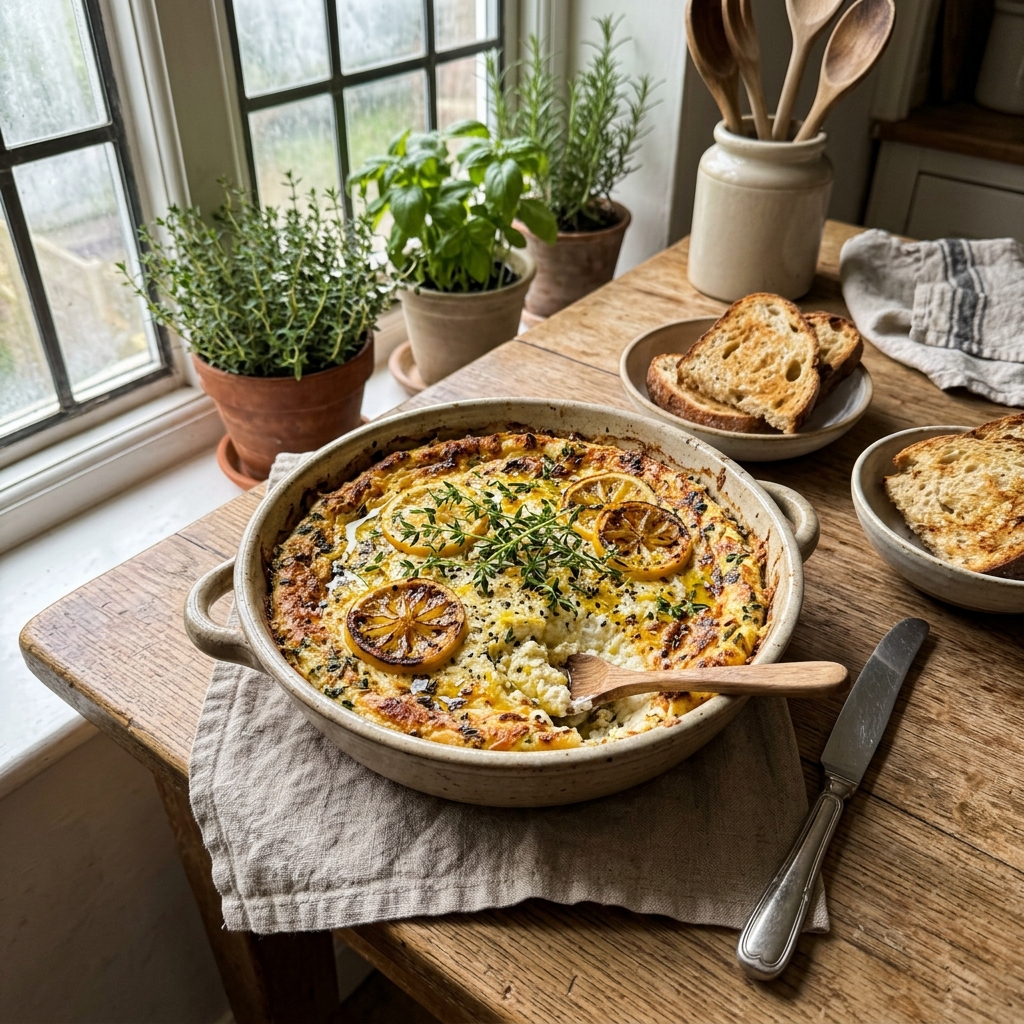 Savoury baked ricotta with lemon and thyme