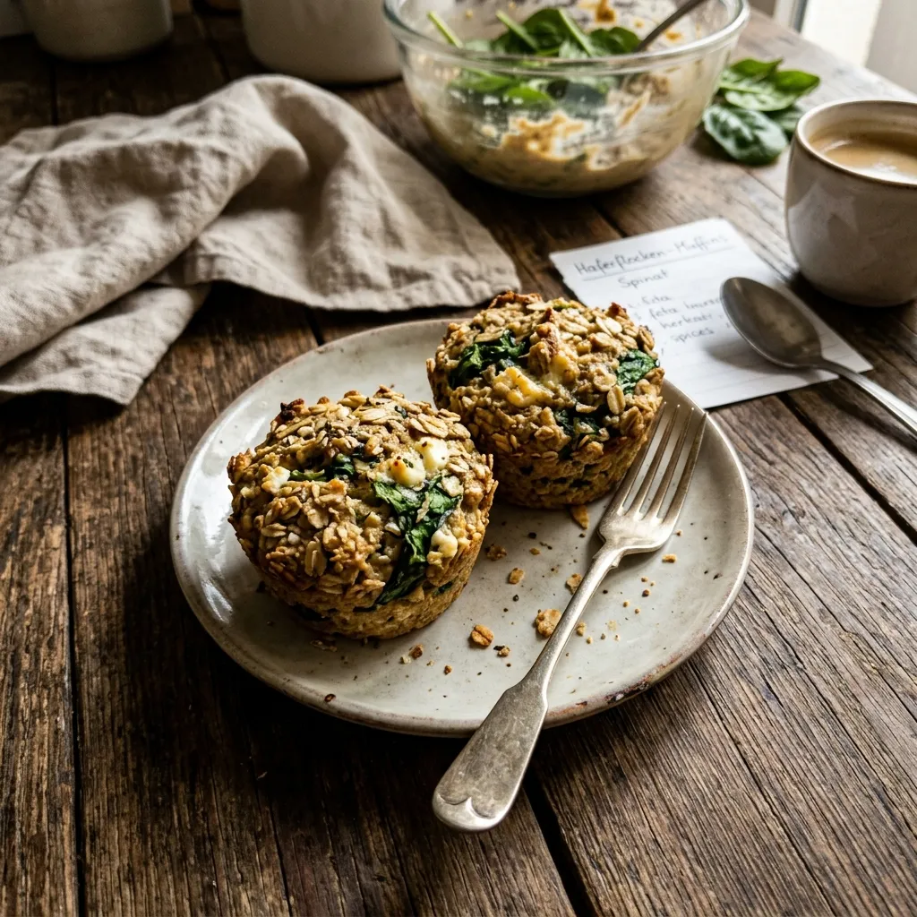 Savoury oat muffins with spinach