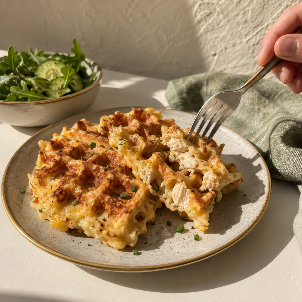Savoury cheese and turkey breast waffles