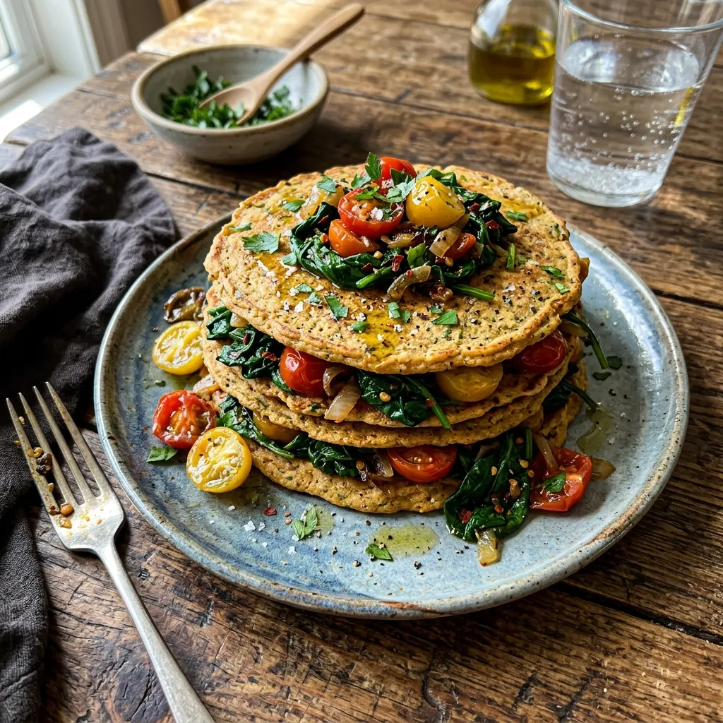 Savoury chickpea pancakes with spinach