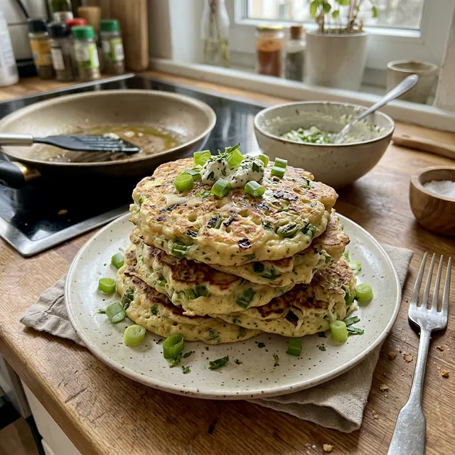 Savoury quark pancakes with spring onions