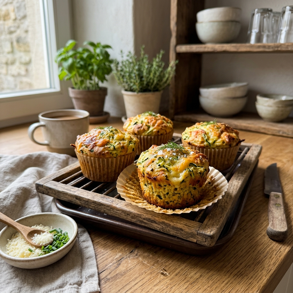 Savoury courgette and cheese muffins