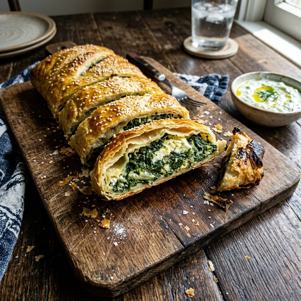 Savoury spinach and feta strudel