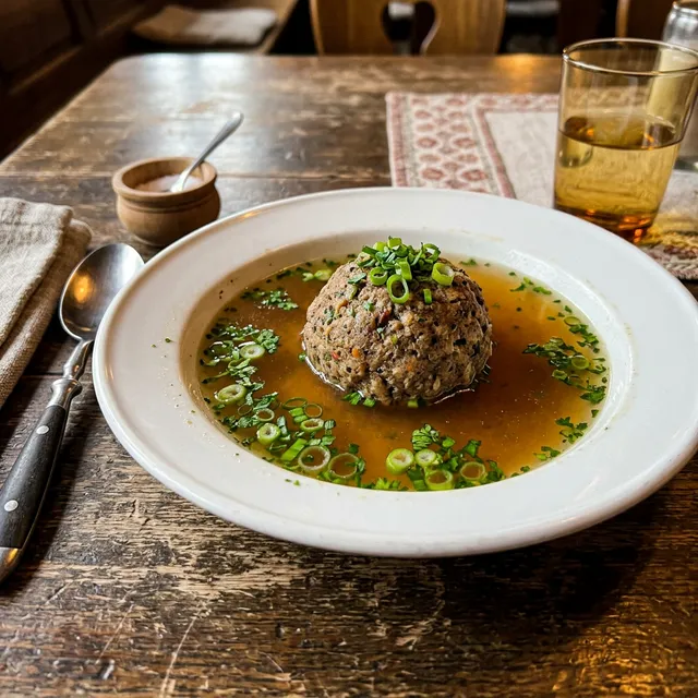 High-protein Bavarian liver dumpling soup