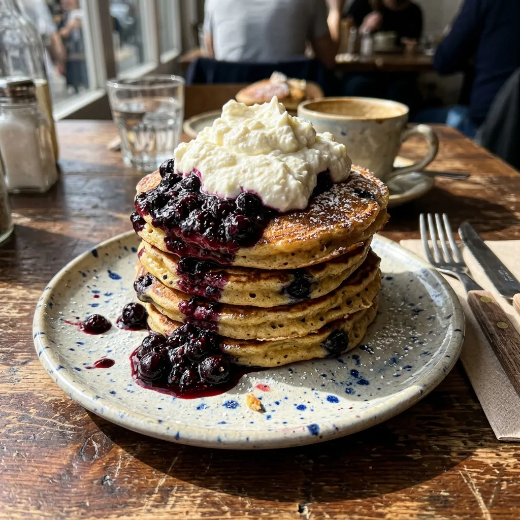 High-protein berry pancakes with low-fat quark
