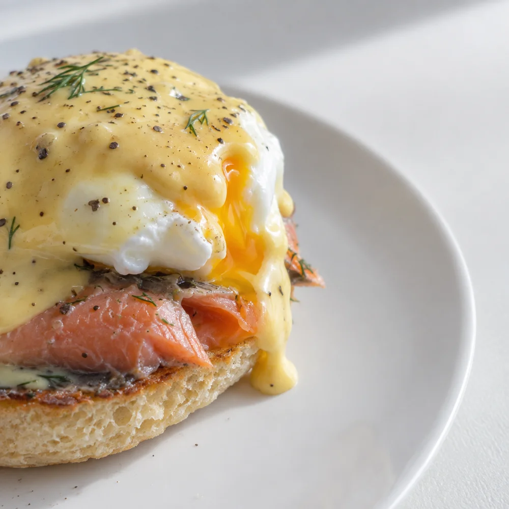 High-protein eggs Benedict with trout for Christmas breakfast