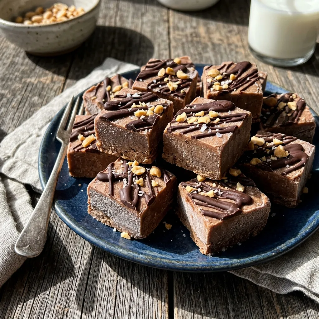High-protein peanut butter fudge with dark chocolate