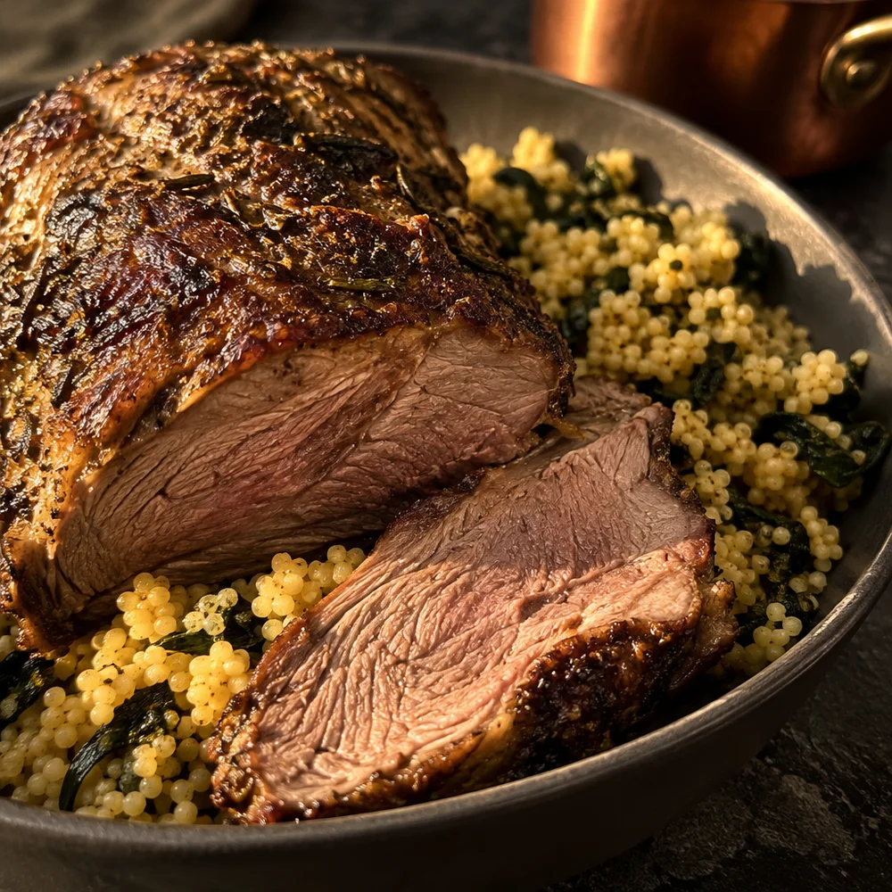 High-protein braised lamb rump with millet