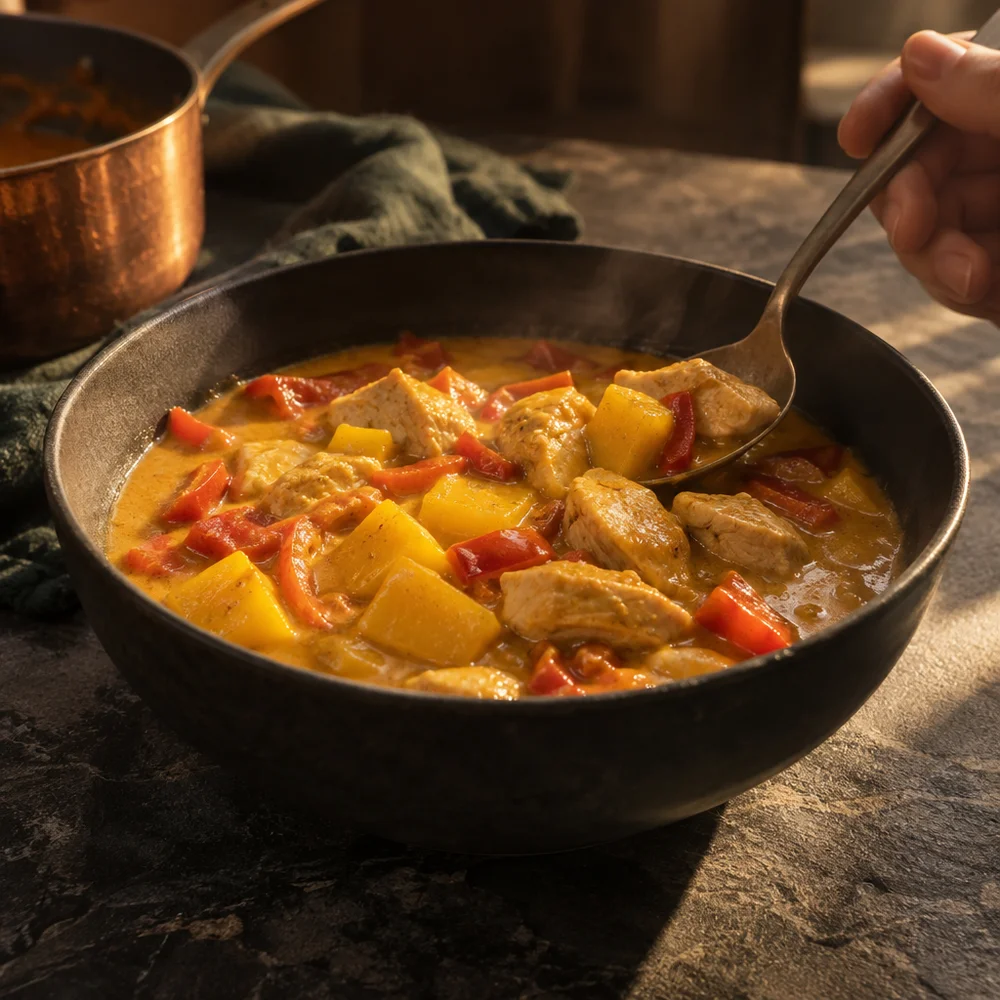 High-protein chicken and mango curry