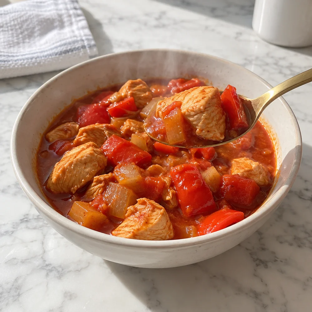 High-protein chicken and pepper goulash