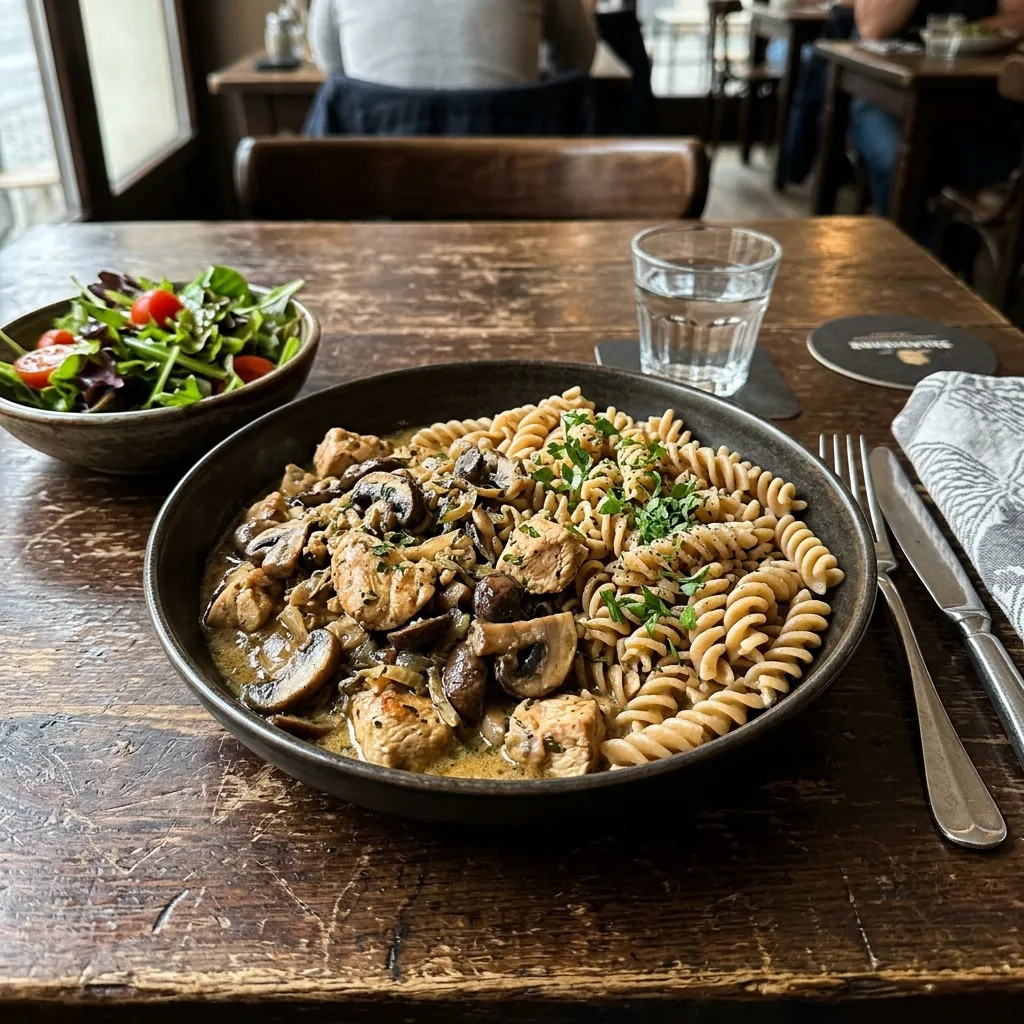 High-protein creamy chicken strips with mushrooms