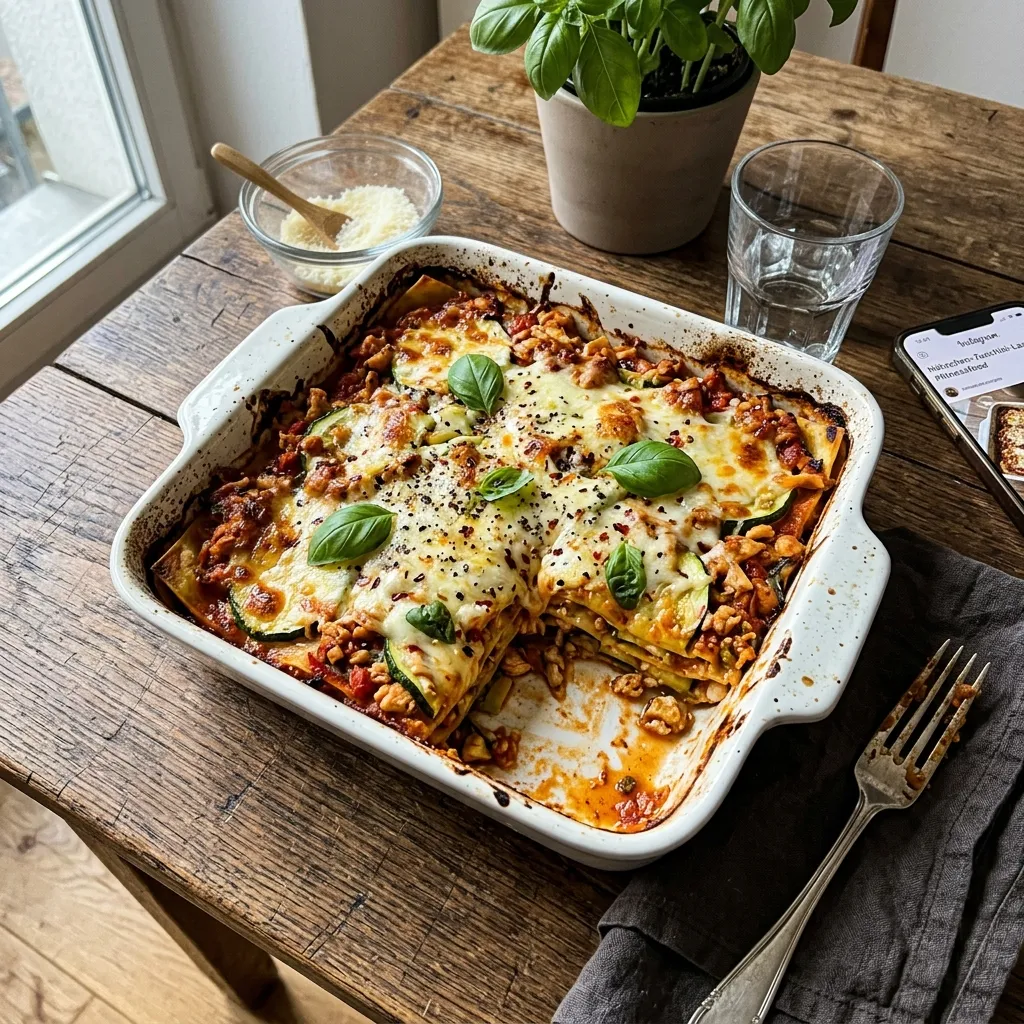 High-protein chicken and courgette lasagne