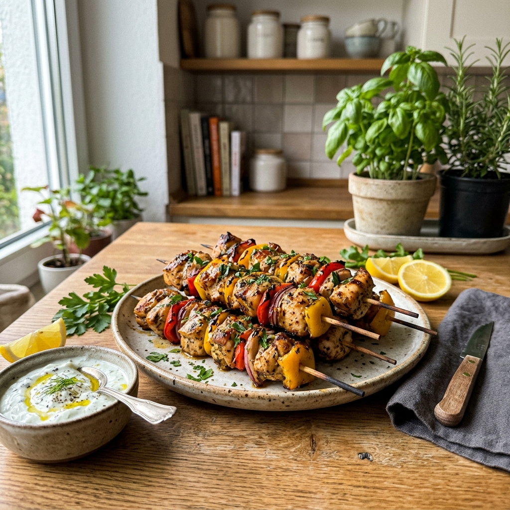 High-protein chicken skewers