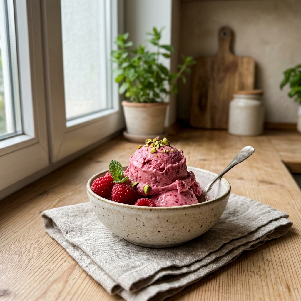 Raspberry quark ice cream