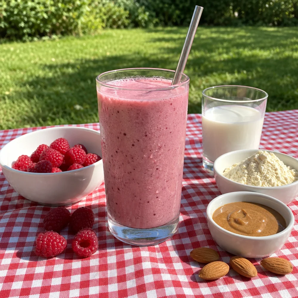 High-protein raspberry and almond smoothie