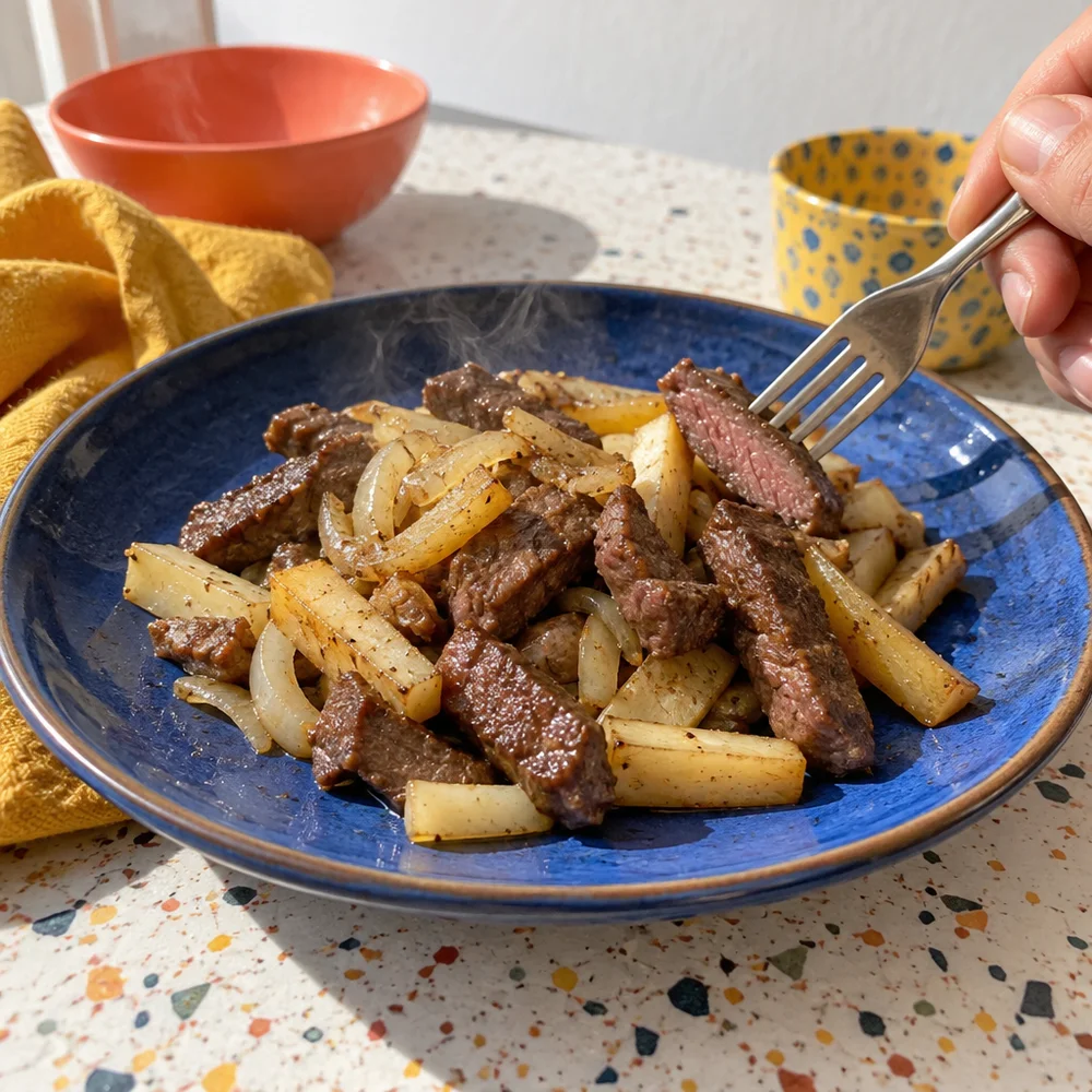 High-protein venison strips with parsnips