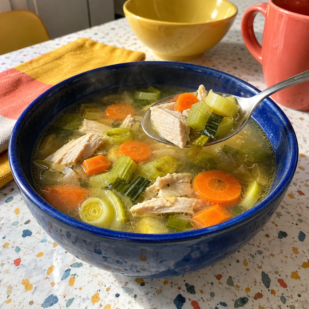 High-protein chicken soup with vegetables