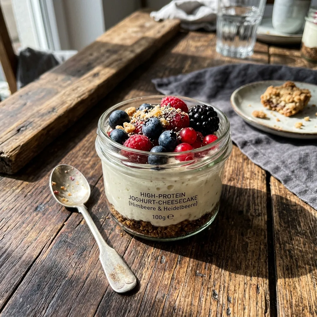 High-protein yoghurt cheesecake in a glass