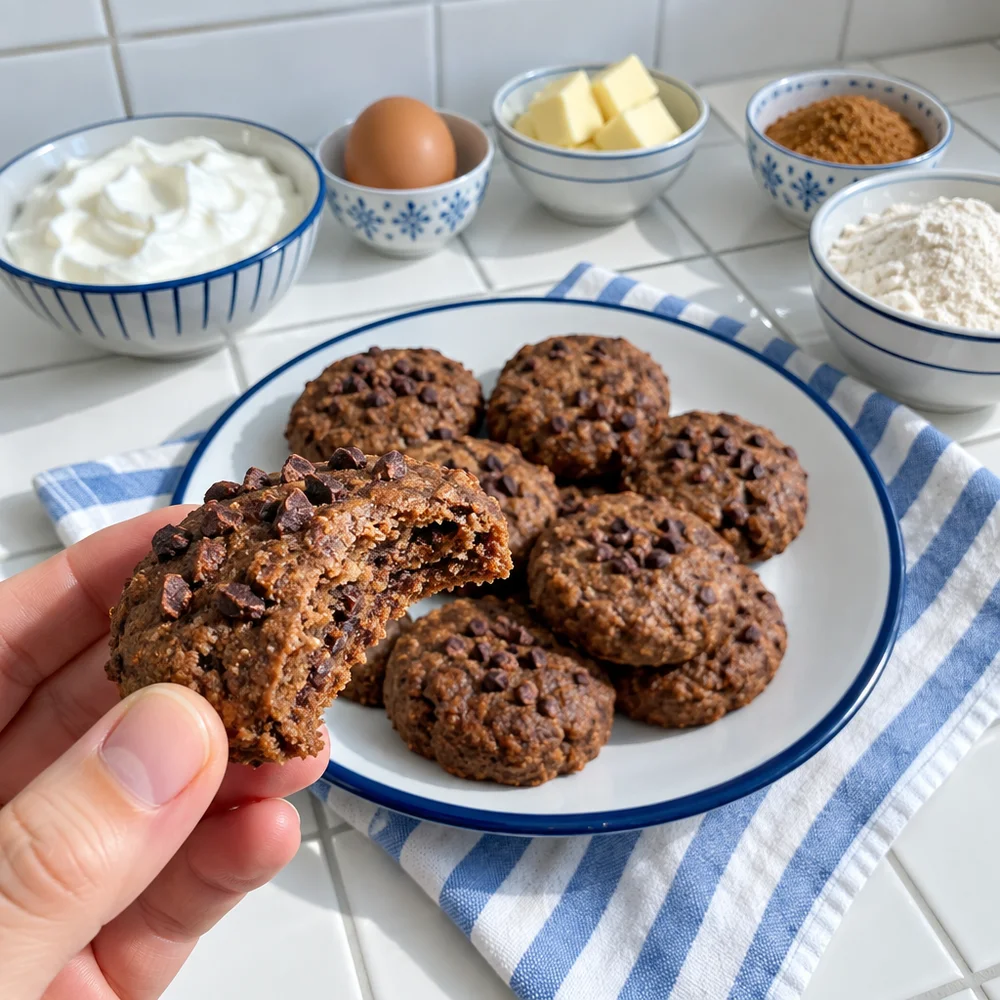 High-protein cocoa cookies with skyr and cacao nibs