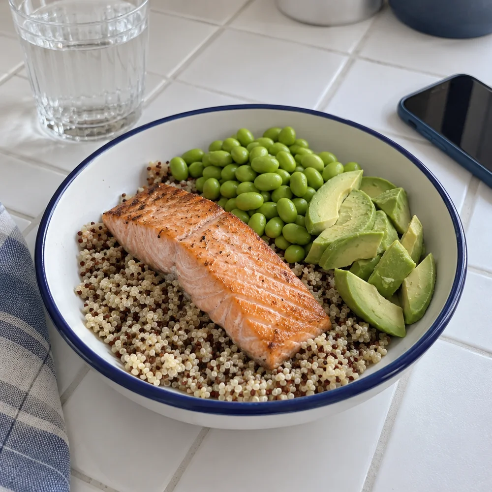 High-protein salmon bowl with quinoa