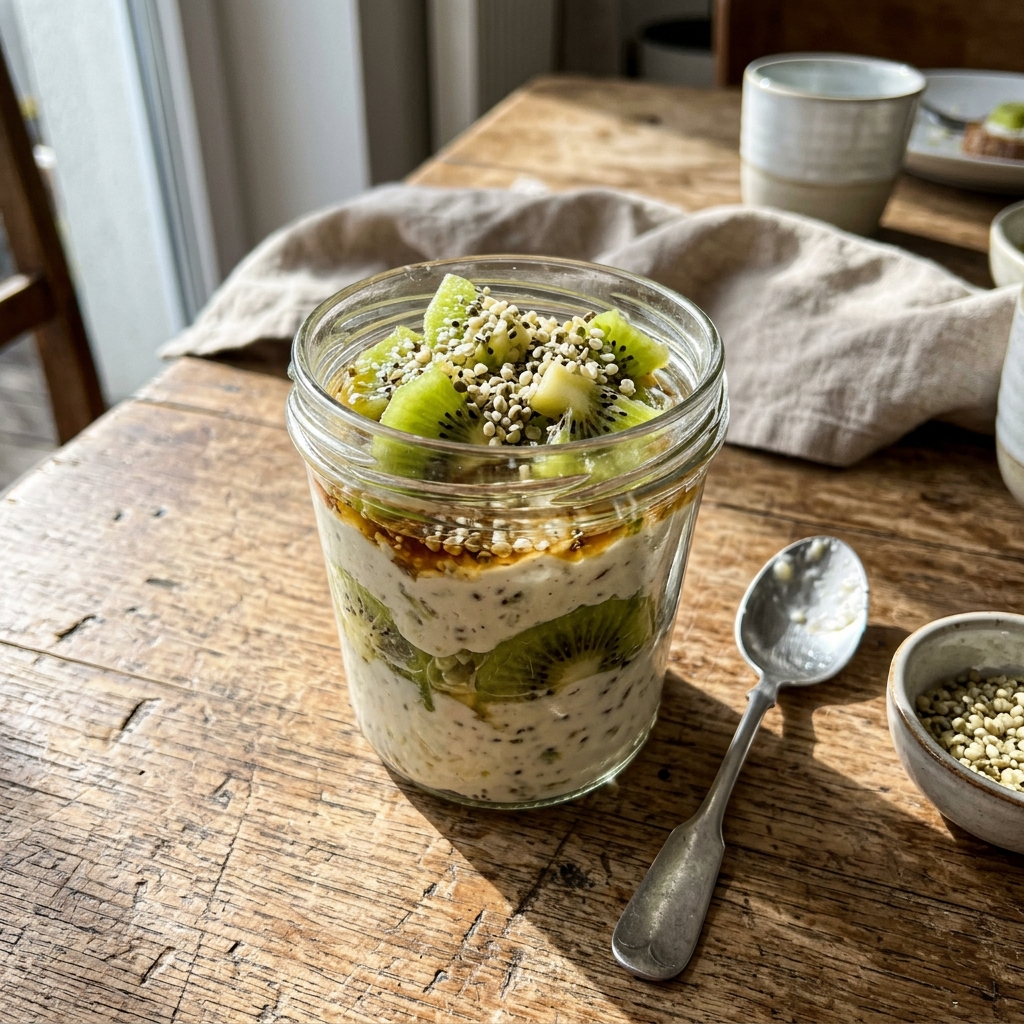 High-protein low-fat quark and kiwi parfait