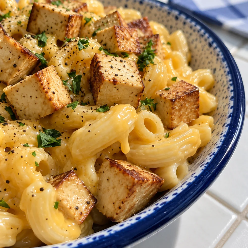 One-pot macaroni cheese with smoked tofu