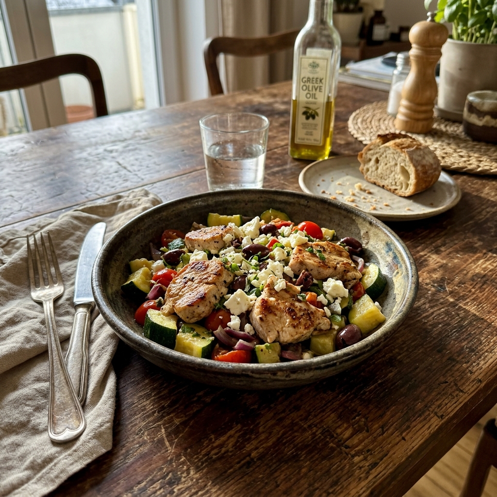 High-protein turkey and veg pan with feta