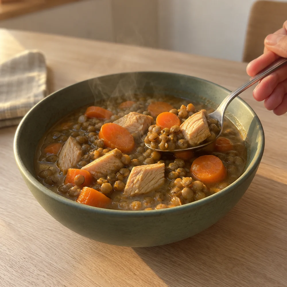 High-protein turkey and lentil stew
