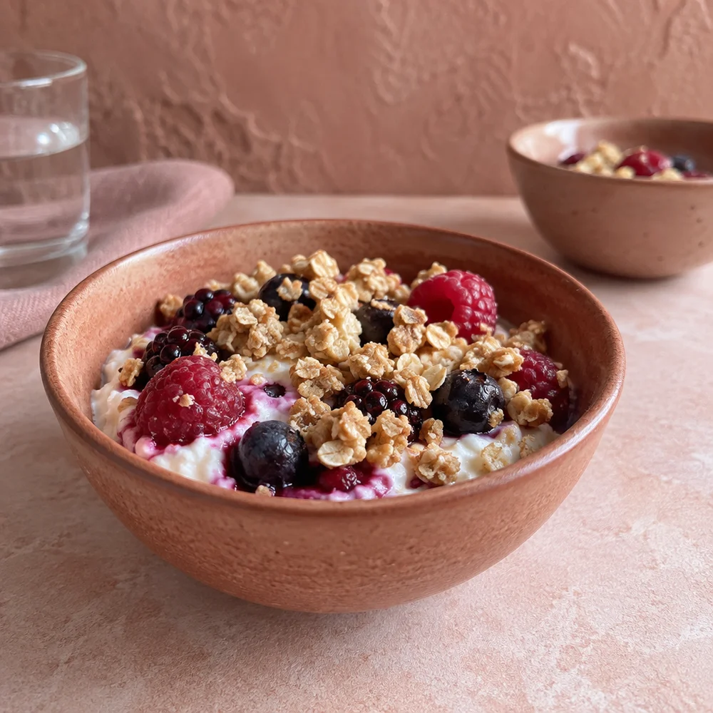 High-protein quark and berry crumble