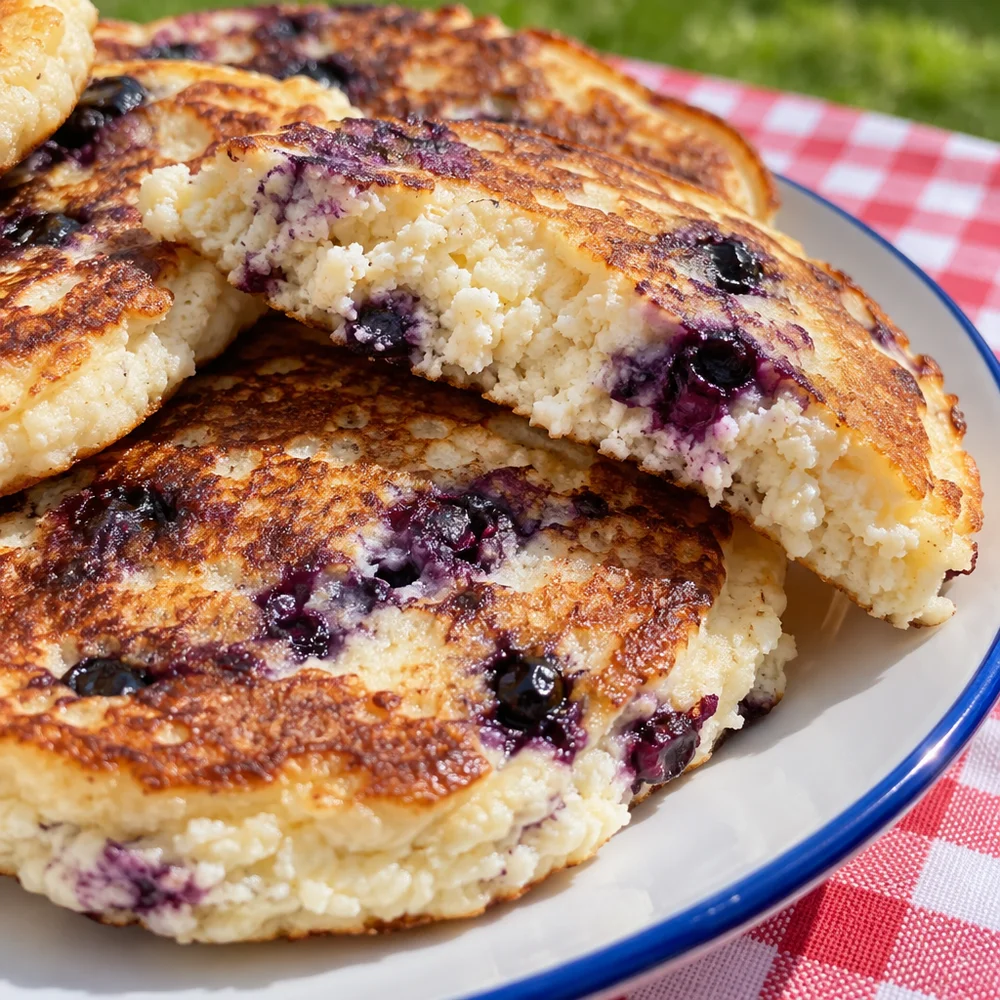 High-protein quark blueberry pancakes