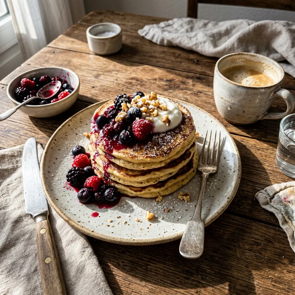 High-protein quark pancakes with berries