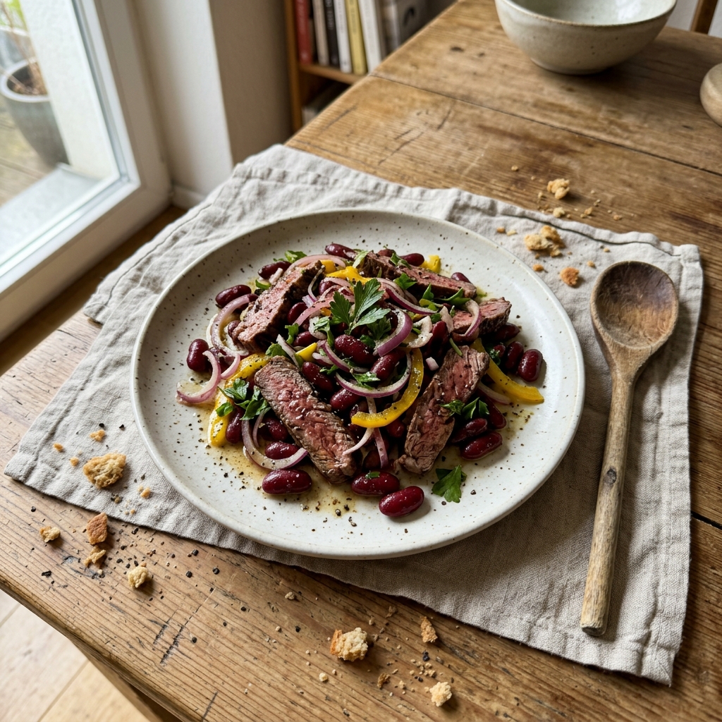 High-protein beef and bean salad