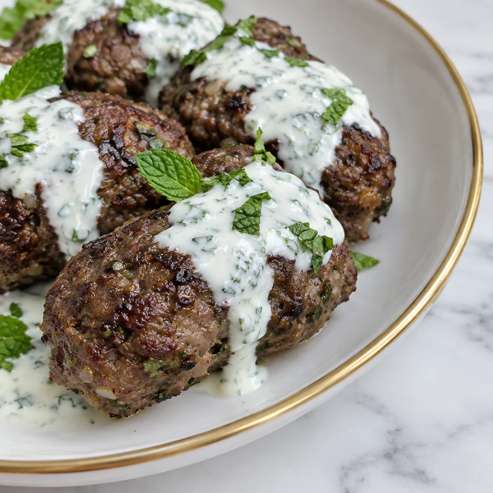 High-protein air fryer beef kofta with mint yoghurt