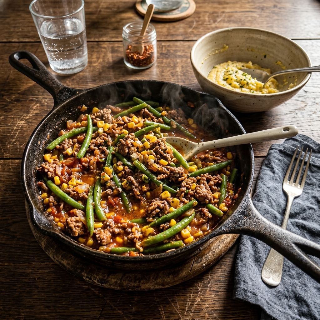 High-protein beef mince pan with green beans