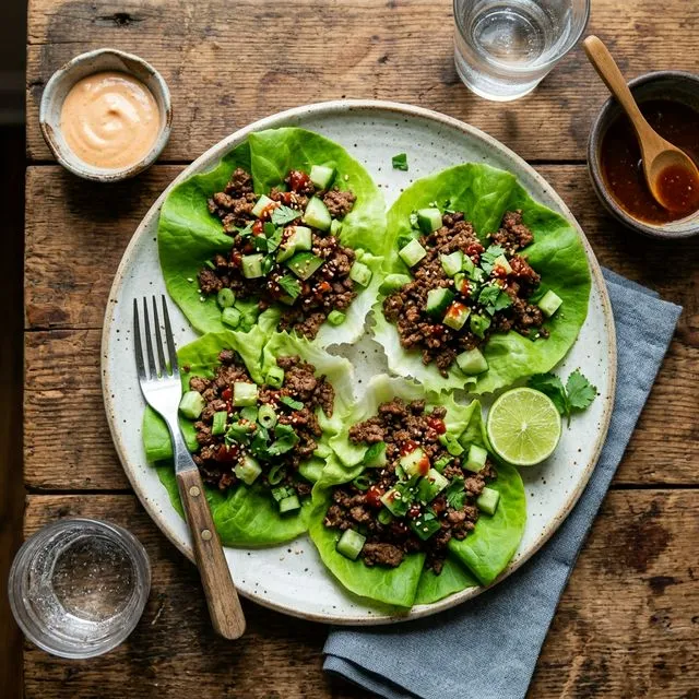 High-protein beef mince lettuce wraps with cucumber