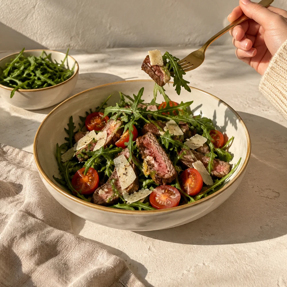 High-protein beef steak salad