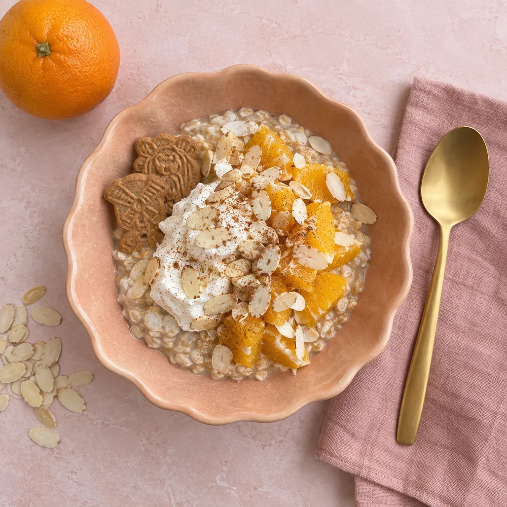 High-protein speculoos porridge with quark and almonds