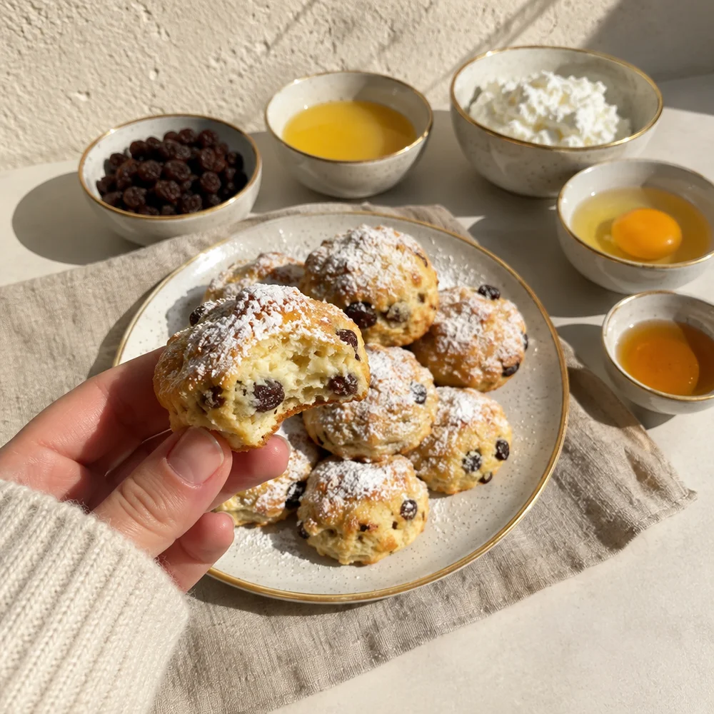 High-protein stollen bites with quark and raisins